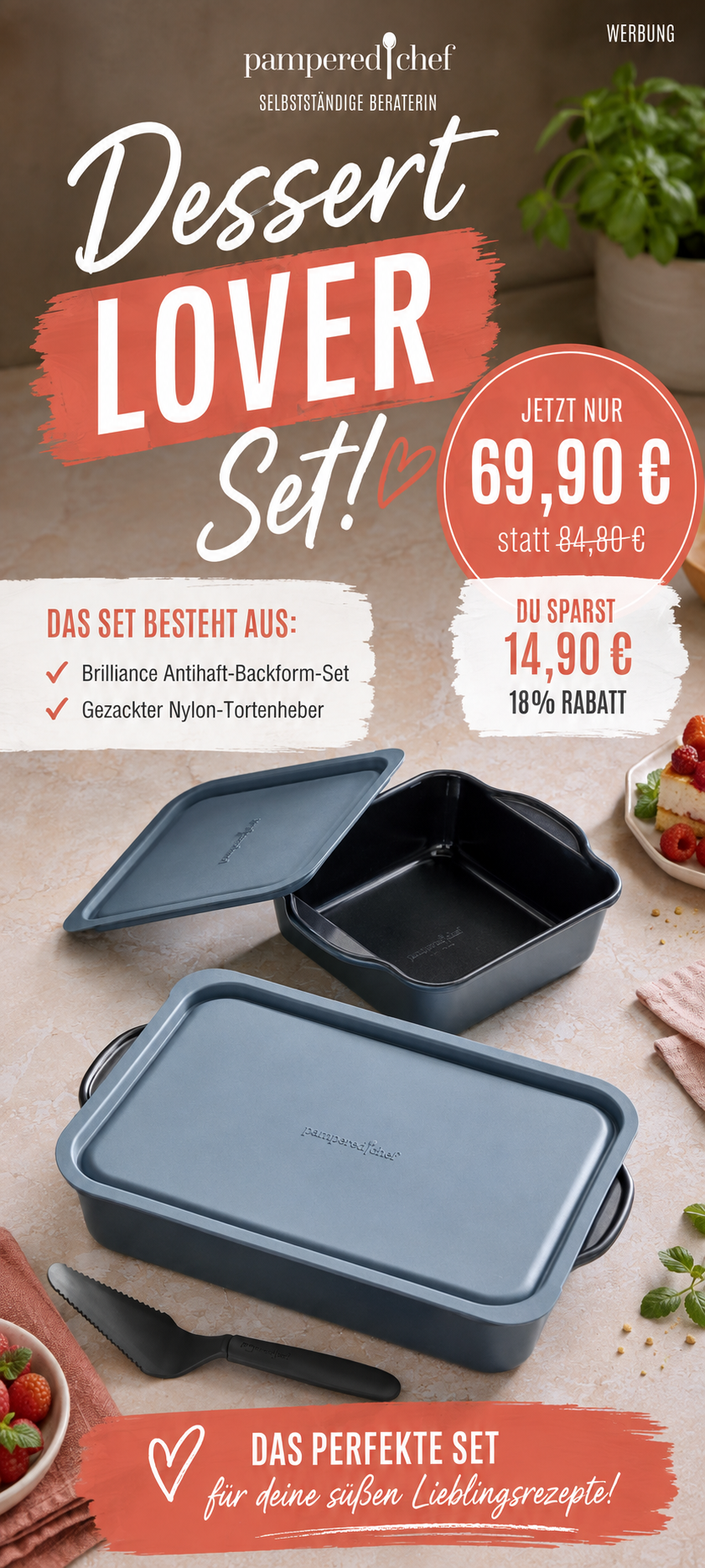 Pampered Chef Dessert-Lover-Set mit Brilliance Antihaft-Backform-Set und gezacktem Nylon-Tortenheber